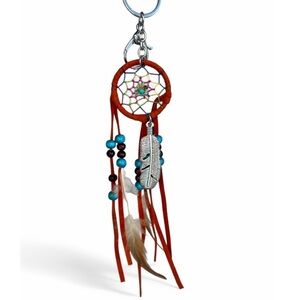 Like New  Orange Blue Dreamcatcher Feather Beads Keychain Accessory Clip On